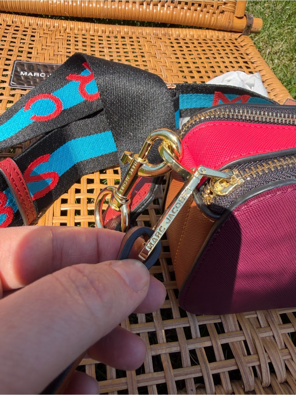 Marc Jacobs The Utility Snapshot Crossbody in Burgundy w Multicolor Strap- NEW - Picture 12 of 15